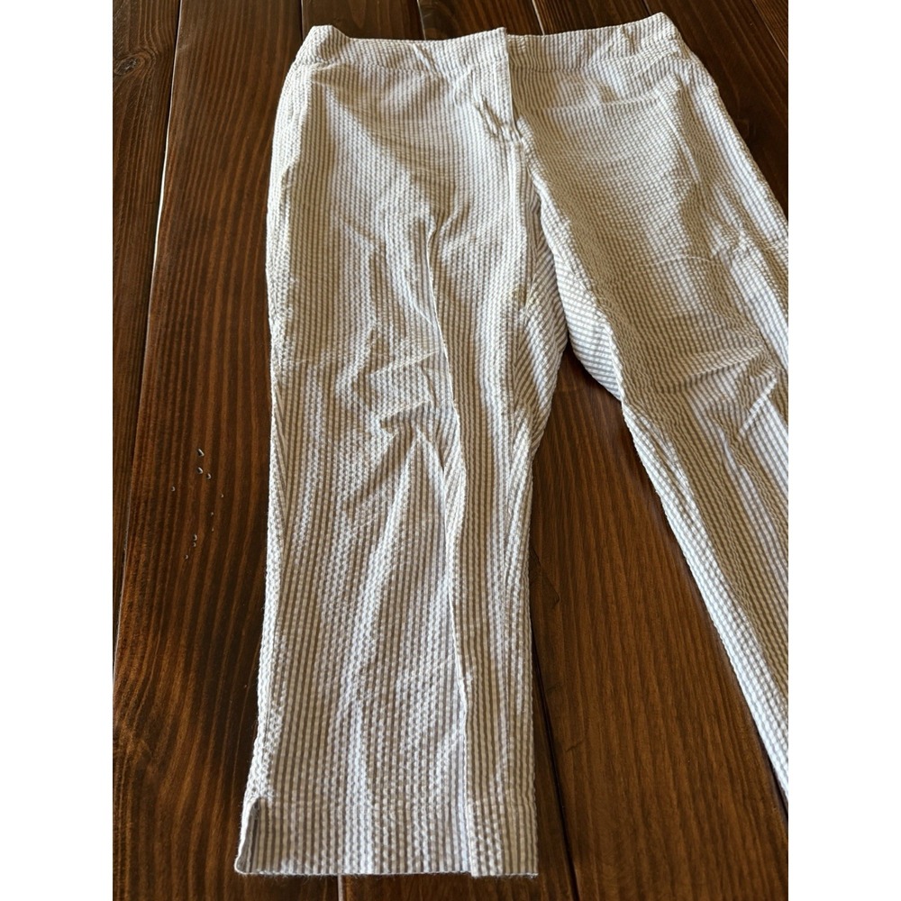 Chico's Pants Capri Size 1 Textured Striped Cropped Split Hem railroad stripe - Picture 2 of 7
